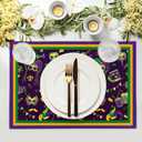 Mardi Gras Placemats Set of 4 18x12 Inch Carnival Fleur De Lis and Masks Linen Place Mat Heat-Resistant Washable Wipeable Table Mat for Party Kitchen Dining Home Decor