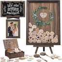 Aodaer Wedding Guest Book Alternative Drop Top Frame Heart Drop Wood Guest Book with Stand 122 Wooden Hearts Pens Box Mini Blackboard Rustic Wedding Decorations for Reception Baby Shower, Brown