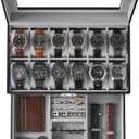 SONGMICS Watch Box, 12-Slot Watch Case Organizer with Large Glass Lid, 2 Layers, Removable Pillows, Metal Lock, Gift for Loved Ones, Black Synthetic Leather, Gray Lining UJWB012