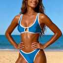 Sexy Bikini Sets for Women Two Piece Color Block Bathing Suit Women's High Leg Thong Swimsuits (M)
