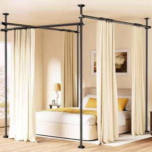 BONPALLY Room Divider Curtain Rod for Wide Space Room Separation, 28-171inch(W) 4-10ft(H) Adjustable No Drilling Tension Curtain Rods, Heavy Duty Temporary Privacy Wall Divider, Black