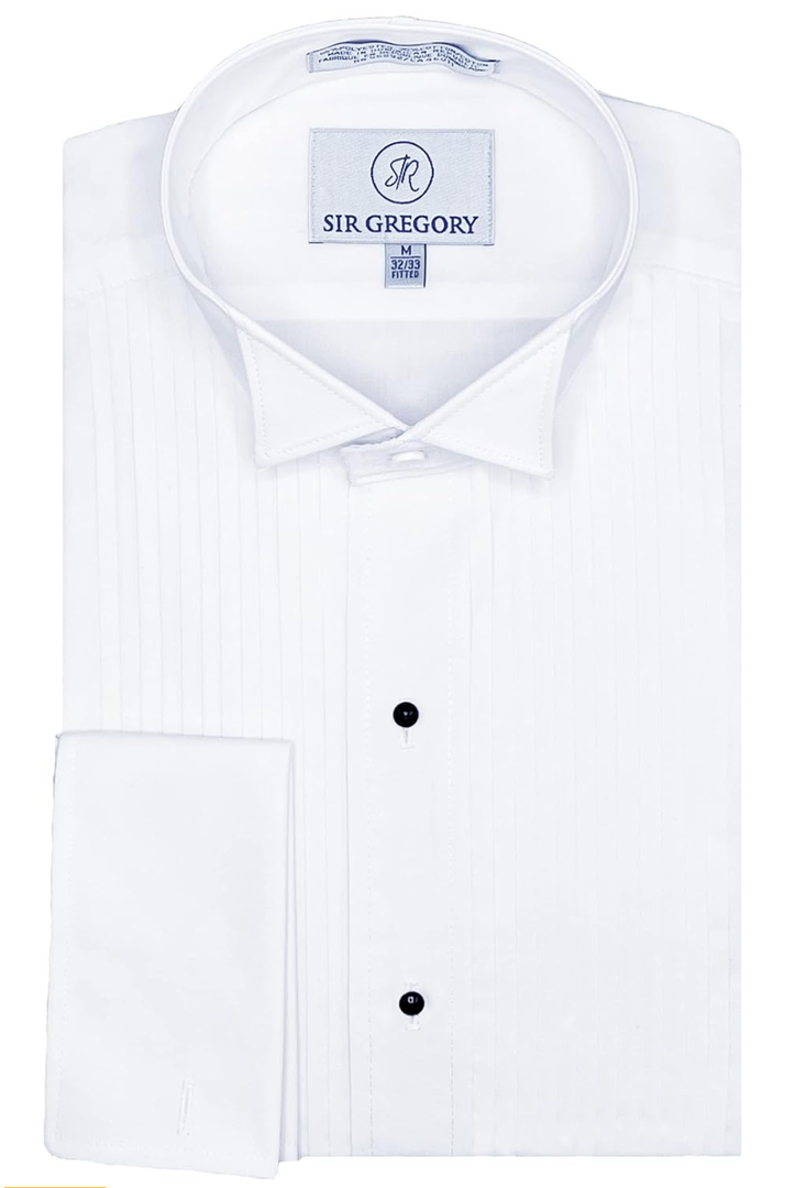 Sir Gregory Men's Fitted Tuxedo Shirt with Wing Collar French Cuffs and 1/4 Inch Pleat 19"-19.5" Neck 32"-33" Sleeve
