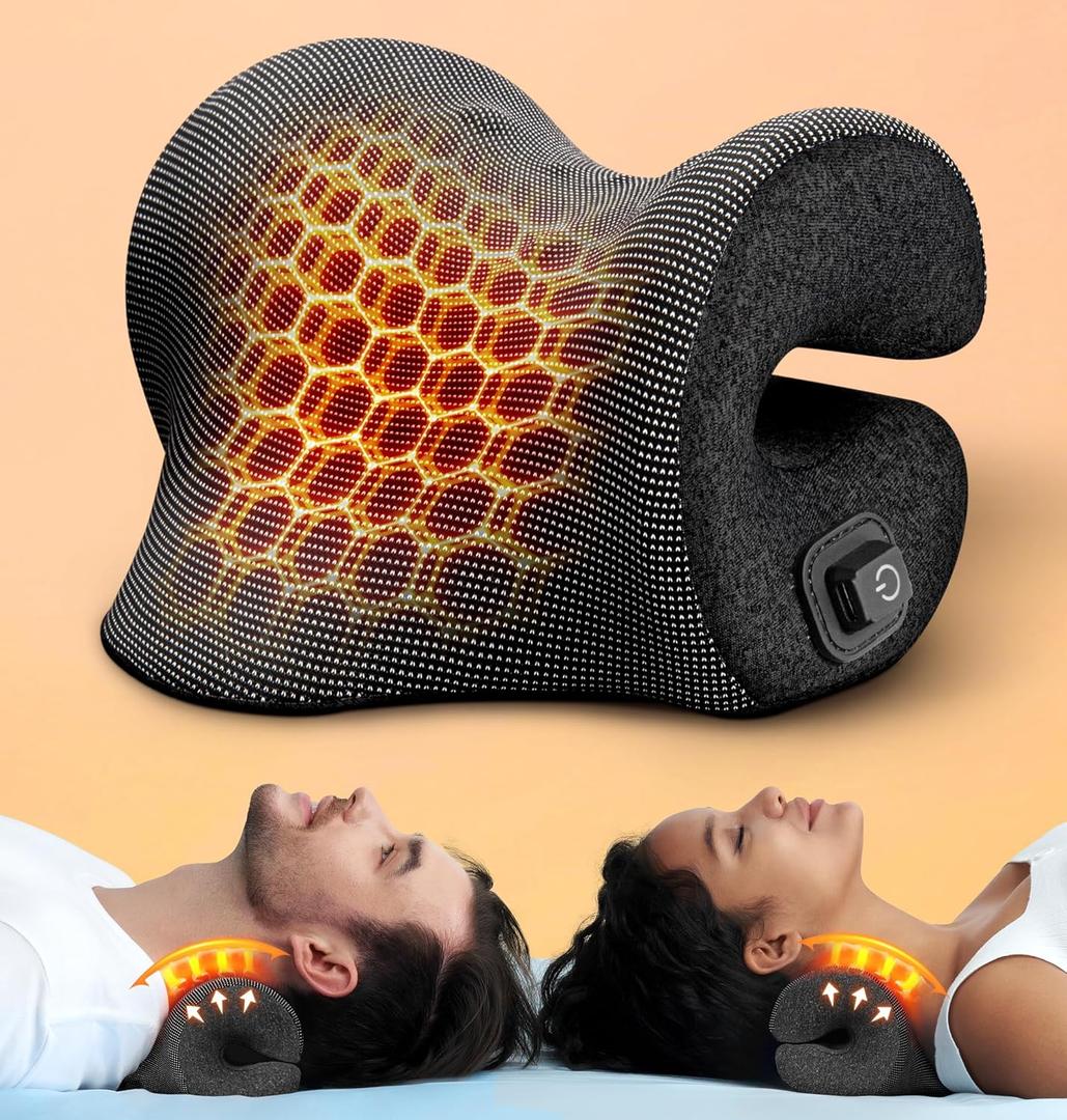 3s Heated Neck Stretcher for Neck Pain Relief, Graphene Heating Pad, Odorless Neck Cloud Cervical Traction Device Chiropractic Pillow for Neck and Shoulder, Gifts for Men, Women, Mom, Dad (Black)
