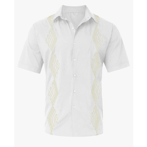 Ymosrh Men's Short Sleeve Button Down Shirts Lapel Short Sleeved Shirt Beach Casual Embroidered Top Shirts for Men, M