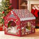 WESTERN HOME Cardboard Cat House W/Scratcher, Christmas Cat Houses for Indoor Cats (16.5''x12''x15''), Bunny&Kitten Hideaway Cats Scratching Playhouse for Christmas Decorations