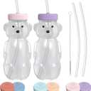 Honey Bear Straw Cup for Babies, Honey Bear Cups with Travel Lid, 2-Pack Therapy Learning HoneyBear Straw Sippy Cup for Toddlers, Cherry Blossom & Unicorn, 8 oz