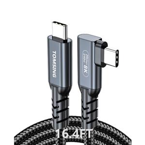Long Right Angle USB c to USB c 240W Fast Charging Cable, [16.4FT/5m],usb3.2 20Gbps high-Speed, 8K HD Video,Nylon Braided,Type C Cord Male to Male for laptops, Smartphone, Monitor.(Black)