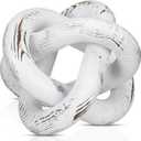 3 Link Wood Knot Decor Rustic Home Dcor Accents Hand Carved Coffee Table Decoration, Boho Chain Link Decoration, Modern Shelf, Rustic Objects for Home Living Room Bedroom(Retro White)