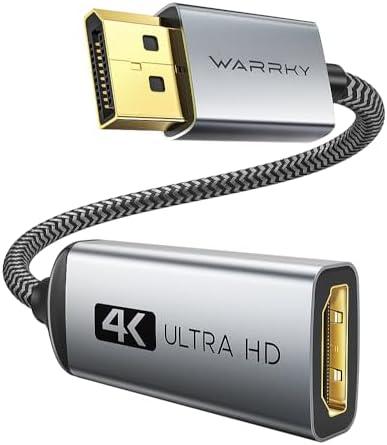 Warrky 4K DisplayPort to HDMI Adapter, Uni-Directional [Metal Case, Gold-Plated Pins] Display Port Source to HDMI Monitor Converter 1080P@120Hz Compatible for HP, AMD, NVIDIA. Male to Female