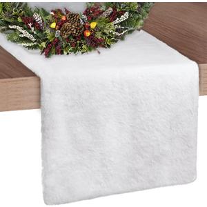 Christmas Table Runner, Faux Fur Table Runner Winter Snowy Soft Elegant White Table Runner for Christmas Table Decorations Bed Cabinet Shelf