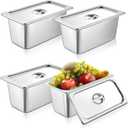 Mwellewm 4 Pack hotel pans with lids 1/3 Size x 6 Inch Deep stainless steel steam table pan Commercial Gauge restaurant supplies anti Rust metal food containers Catering storage for Party Buffet Home