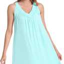 NACHILA Women's Nightgowns-Viscose Made from Bamboo, Sleeveless Sleep Shirts Pleated Night Dress Cool Sleepwear (Blue, L)