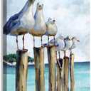Seagull Bird Ocean Wall Art Canvas Art Print Framed Artwork Seaside Birds On Post Blue Beach Wood Frame Gallery Style Bedroom Living Room Home Decor Poster Art 1216 Inch