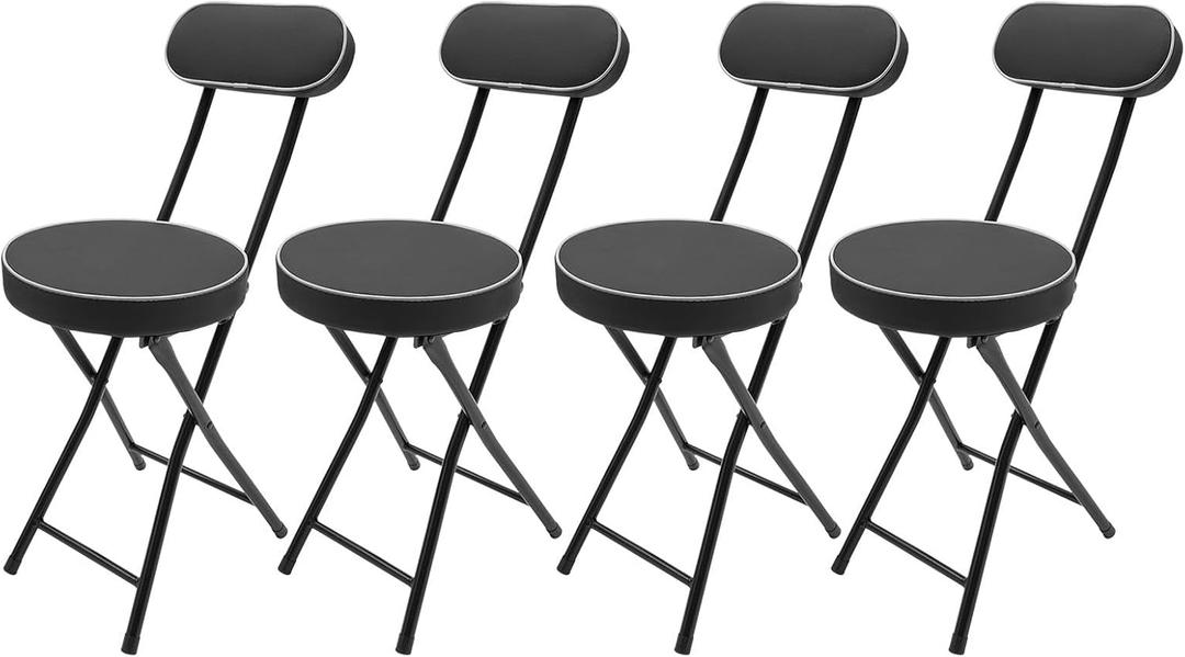4 Pack Folding Stool 30" Cushioned Padded Folding Stools Portable Chair Stool with 275LBS Load & Backrest Round Chair for Outdoor, Indoor, Kitchen, Camping, Fishing (Black)