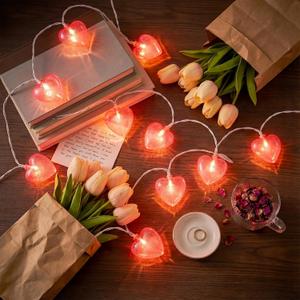 Valentine's Day Heart String Lights Plug in, 8.5FT Pink LED Heart Lights for Indoor Outdoor Decor, Connectable Valentine Pink Fairy String with Soft Romantic Glow