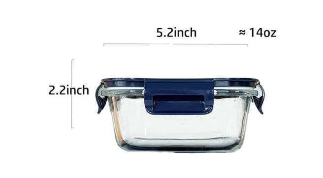 3pcs Square Glass Food Containers set, Small Square Food Storage Containers With Airtight Lids, BPA free 16oz small Glass Meal Prep Bowls, Dishwasher, Microwave, Freezer Safe (Dark Blue)