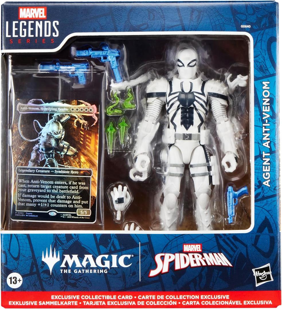 Marvel Legends Series Magic: The Gathering Agent Anti-Venom, 6-Inch Spider-Man Action Figure Toy & Exclusive Foil Collectible Card Game Trading Card