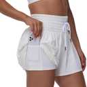 Blaosn Flowy Athletic Shorts for Women Gym Workout Running Short Pants High Waist Skort with Pocket Casual Summer Clothes (White, L)