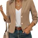 FOLUNSI Women's Business Casual Cropped Blazer Lapel Collar Long Sleeve Work Office Suit Jacket with Fully Lined Dark Khaki, Small