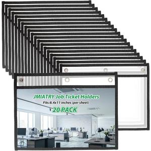 JMIATRY 20PCS Horizontal Job Ticket Holders 8.5x11 Inch Dry Erase Pocket Sleeves Landscape 3 Rings Work Order Plastic Sleeves Job Ticket Holders for Office Business