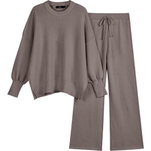 LILLUSORY Lounge Sets For Women 2 Two Piece Outfits 2025 Fall Winter Airport Trendy Matching knit Sweat Suit Sweaters Pants Sweatsuit Loungewear Cute Travel Fashion Clothes Mocha, S