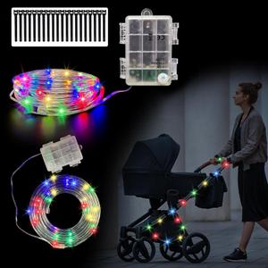 19.6FT Stroller Lights, 2 Rolls x 9.8FT Baby Stroller Lights for Walking at Night, Walking Light for Strollers Battery Powered Strip LED with 20pcs Cable Ties