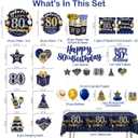 169pcs 80th Birthday Decorations Tableware Set with Plates, Napkins, Cups, and Tablecloth Set, Banner, Hanging Swirls 80th Birthday Decorations for Men, Gold and Blue Cheers to 80 Years for 25 Guests