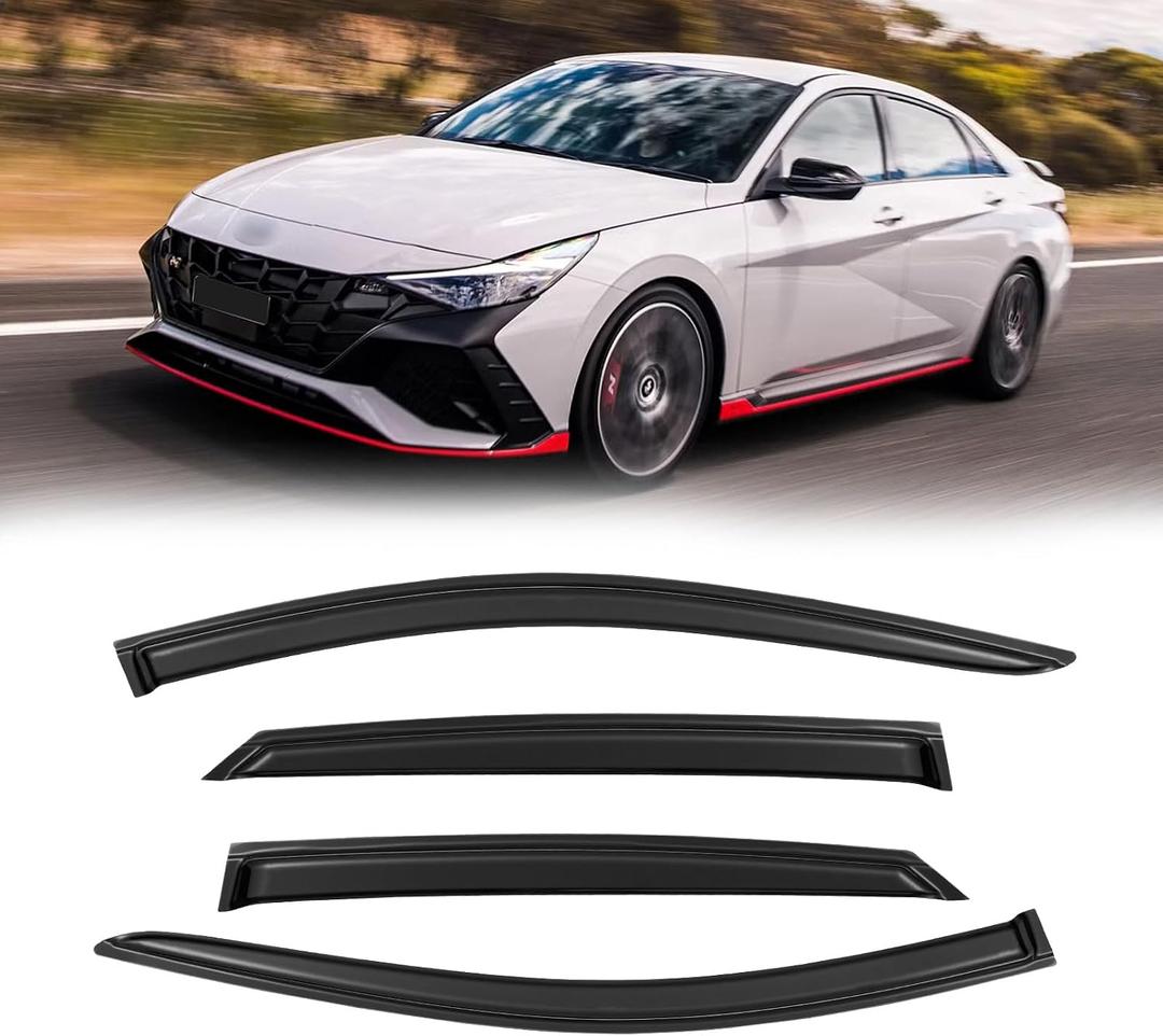 Rain Guards for 2021-2024 Hyundai Elantra, Out-Channel Window Visor Shields Vent Shade Deflector Wind Dark Smoke for 21-24 Elantra 2022 2023, Tape-On Outside-Mount, 4PCS