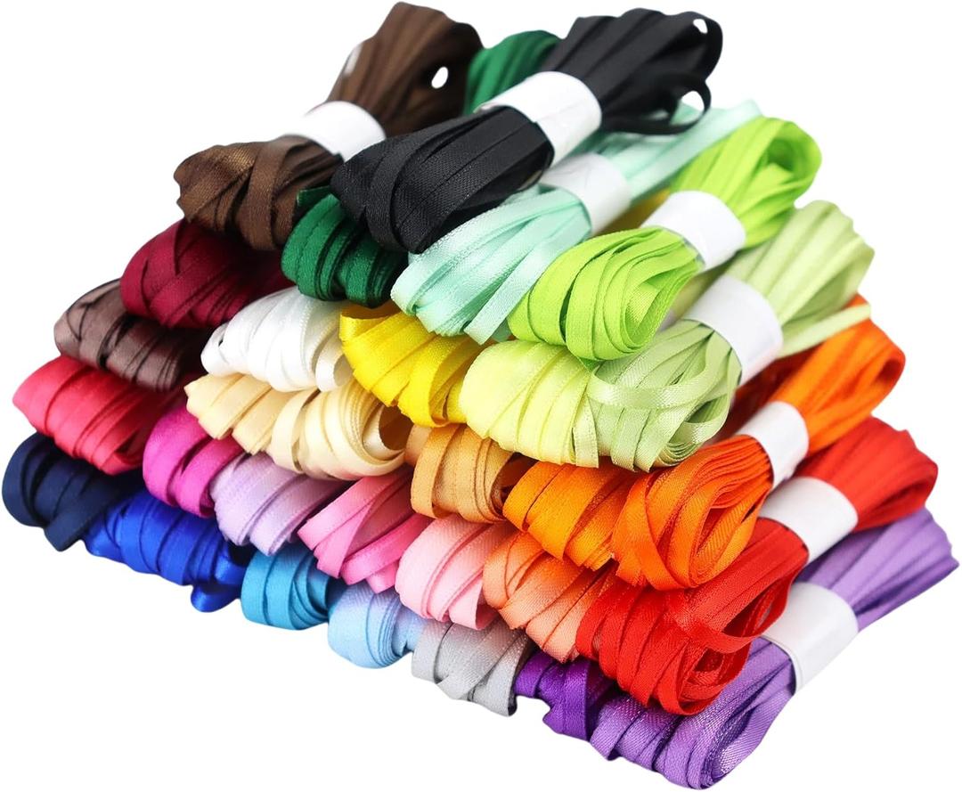 30 Pcs 1/8 Inch 180 Yards Solid Color Ribbon Double Faced Satin Ribbon for Crafts Gift Wrapping Wedding Happy Birthday Party Wreath Baby Shower Decoration, 30 Colors