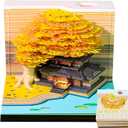 2026 Time Piece Calendar 3D Castle Desk Calendar Memo Pad Paper Tear Away Carving Art Notepad Gift for Valentine's Day Gift Housewarming Office Desktop Decoration (With Calendar & Light) (Marriage Tree - yellow)