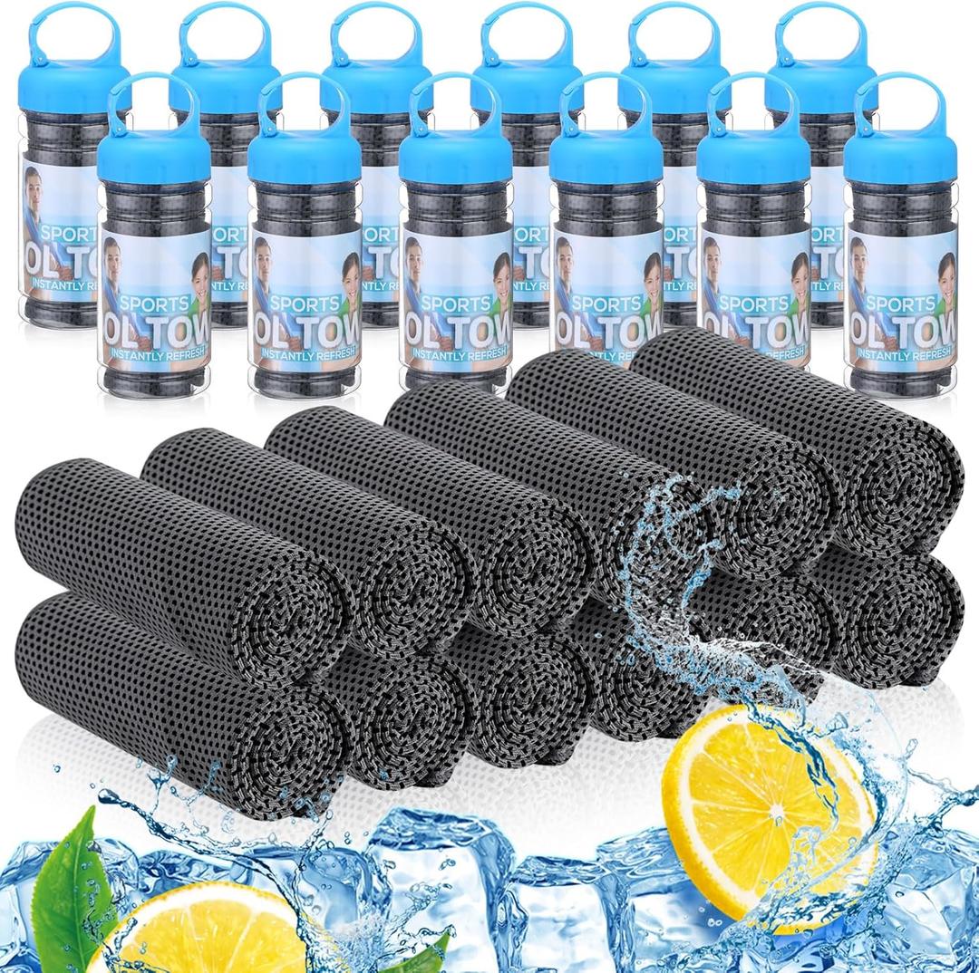 12 Pack 32 x 12 in Cooling Towels Bulk for Neck and Face Microfiber Ice Towel Sweat Towels Breathable Soft Chilly Towel Portable Cool Neck Rags for Yoga Sport Gym Workout Fitness (Dark Gray)