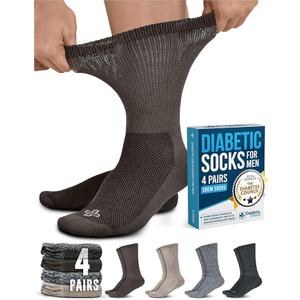 Doctor's Select Diabetic Socks for Men - 4 Pairs Crew Diabetic Neuropathy Socks for Men | Diabetic Socks for Men 9-12