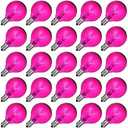 24 Pack Globe Pink Light Bulbs, G50 Incandescent Light Bulbs for Valentine's Day String Lights, E17/C9 Intermedia Base, 7 Watts