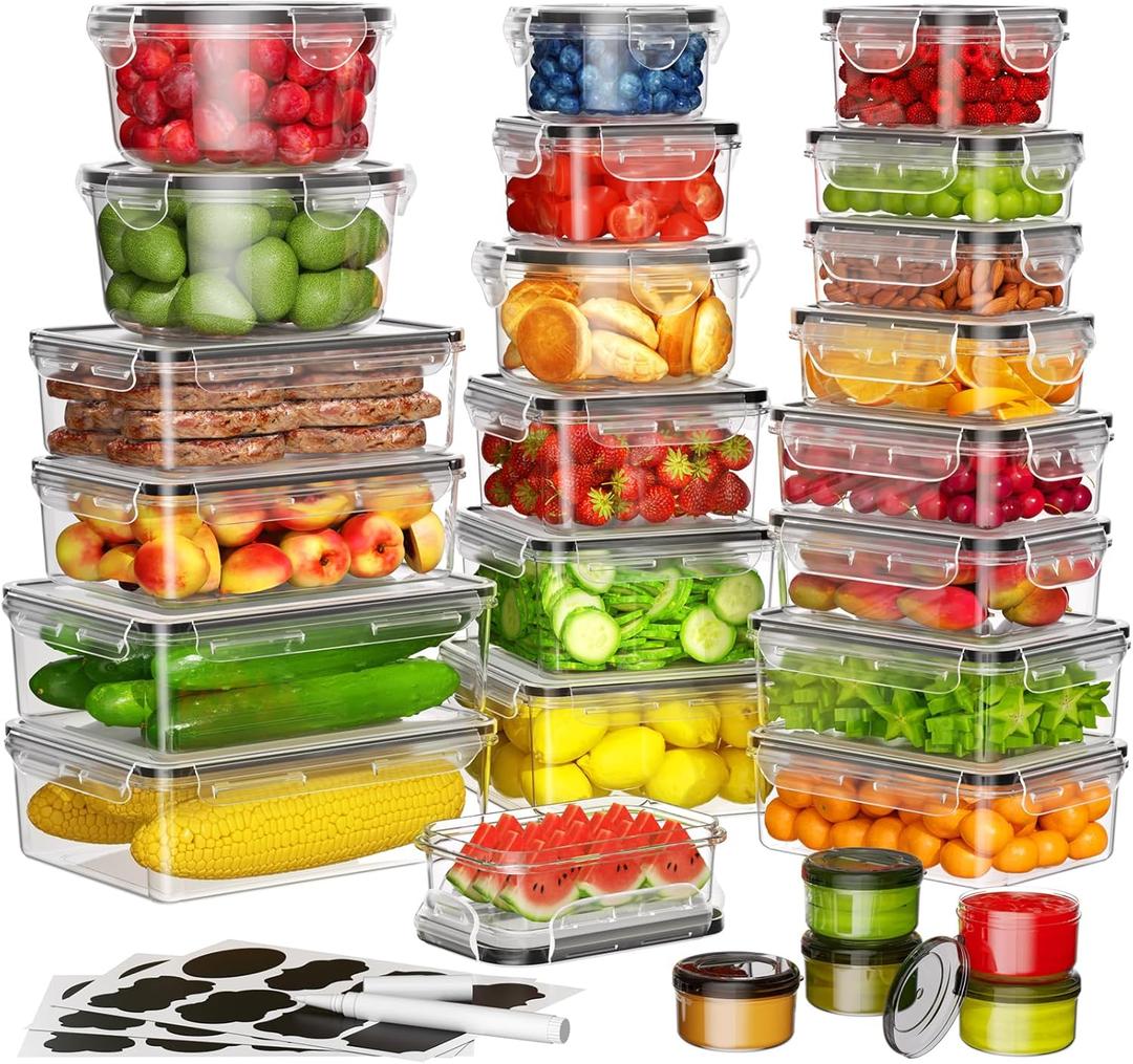 52 PCS Food Storage Containers with Lids Airtight (26 Lids &26 Containers) - Leakproof Meal-Prep Containers for Kitchen Storage Reusable Plastic Microwave/Dishwasher Safe with Labels & Pen