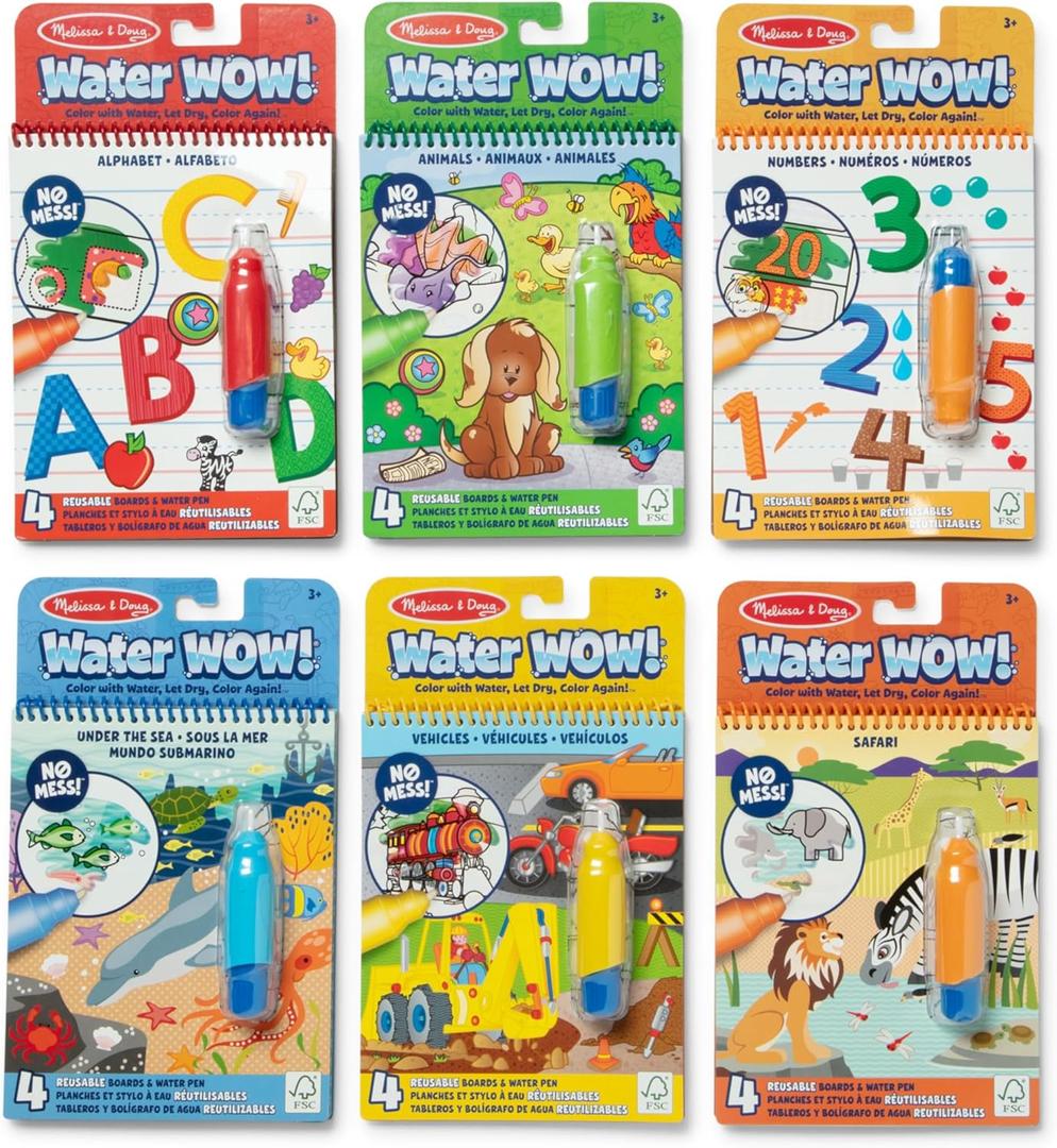 Melissa & Doug Water Wow! Reusable Water-Reveal, 6 Mess Free Coloring BooksAnimals, Vehicles, Alphabet, Numbers & Much MoreTravel Toys for Kids 3+