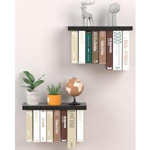 Tohiasen Floating Book Shelves for Wall Mounted Set of 2, Wood Hanging Bookshelf, Book Display Shelf for Wall, Unique Space Saving Book Shelf Wall Book Holder(Black)