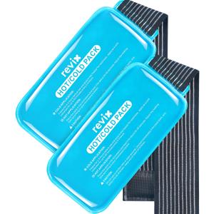 REVIX Ice Packs for Injuries Reusable, 2 Packs Hot & Cold Gel Ice Packs with PVC Cooling Design & Adjustable Strap, Flexible Therapy on Joints, Muscles, Shoulder, Back and Knee (10" x 5" Blue)