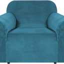 H.VERSAILTEX Stretch Velvet Armchair Cover Couch Covers 1 Cushion Chair Slipcover for Living Room Furniture Cover Crafted from Thick Comfy Rich Velour (Chair 31"-49", Peacock Blue)