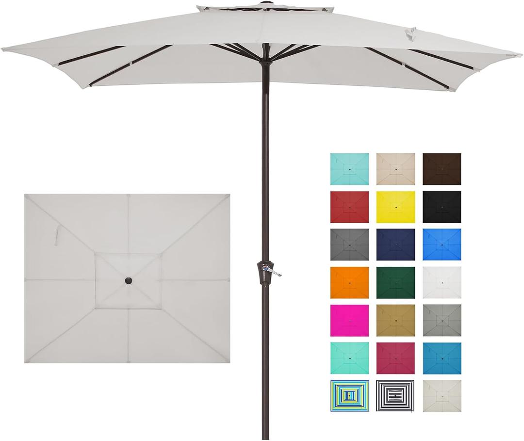 JEAREY 2-Tiers 8x10 ft Rectangular Patio Umbrellas Outdoor Table Market Umbrella w/Crank, 8 Sturdy Ribs, UV Protection Waterproof Sunproof(Fog Gray)