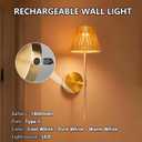 Dimmable Rechargeable Wall Sconce, Battery Operated Wall Light with 3 Color Temperatures & Touch Control, No Wiring Needed, Hand Woven Boho Rattan Lamps Set of 2 for Living Room, Bedroom (Rattan)