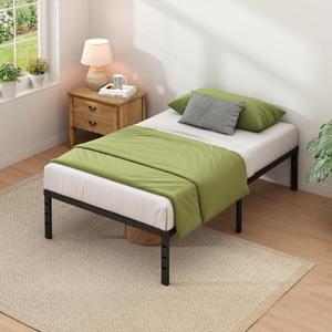 NEW JETO Metal Bed Frame,Twin Size Bed Frame with Storage Space,Heavy Duty Sturdy Mattress Foundation,Easy Assembly,No Box Spring Needed, Black,18 Inch,Twin