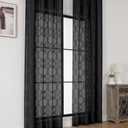 OWENIE Sheer Curtains 72 inches Long 2 Panels Set, Light Filtering Top Rod Pocket Semi Sheer Door Curtains, Modern Textured Geometric Jacquard Clip Black Curtains for Bedroom Living Room, 40Wx72L inch (42"W x 72"L (Pack of 2))