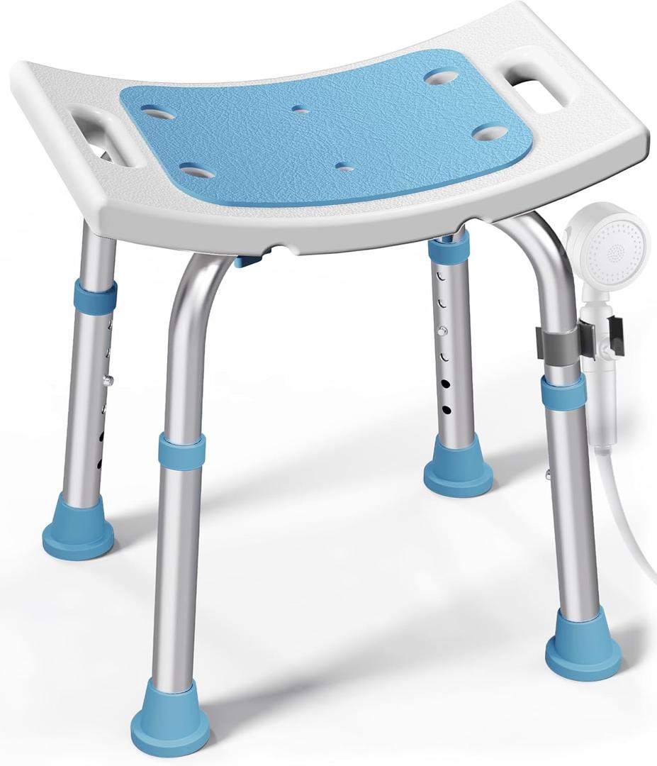 HOMLAND Shower Chair for Inside Shower, 400 lbs Adjustable Shower Stool with Suction Feet, Shower Seat for Inside Tub Bathroom Bench Bath Chair for Elderly and Disabled - Light Blue
