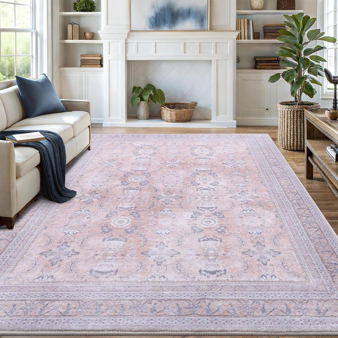 6x9 Area Rugs for Living Room, Bedroom - Machine Washable, Non-Slip Bedside Rug, Large Soft Floor Carpet for Office, Dining Room, Farmhouse and Home Decor, Urban Luxe/Cream