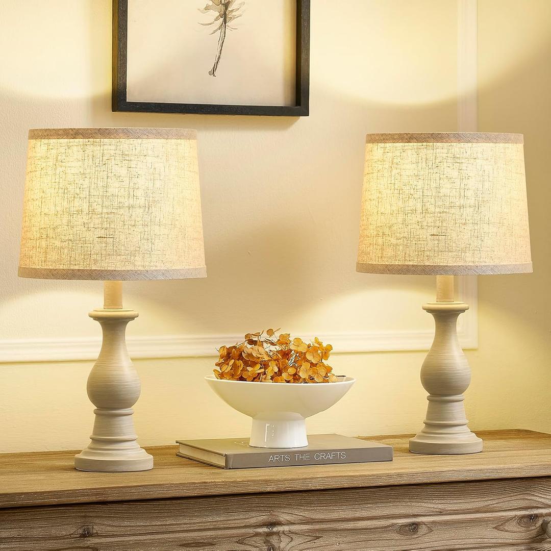 Vintage Table Lamp for Living Room Bedroom, 18.5" Farmhouse Bedside Lamps Nightstand Lamp Set of 2, Table Lamps with Oatmeal Linen Lamp Shades, 2 LED Bulbs Included (Antique White)