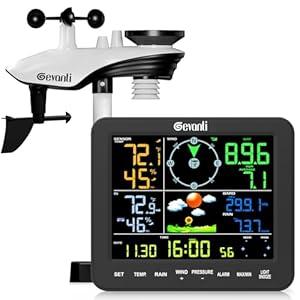 Gevanti Weather Station Wireless Indoor Outdoor with 9-in-1 Sensor & LCD Display, Weather Station with Rain Gauge and Wind Speed/Direction, Moon Phase, Forecast, Temperature, Pressure, Humidity, Alarm