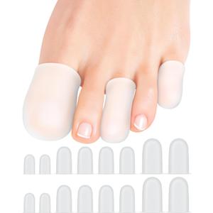 16-Pack Silicone Toe Protectors and Caps, Gel Toe Covers Bandage Sleeves for Women & Men Pain Relief, Cushion Pads for Corns, Calluses, Blisters, Toenails Loss(Clear, Mixed Sizes, 4L+8M+4S)