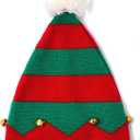 Women-Men-Christmas Elf Knitted Beanies-with Pompom Santa-Skull Cap (Red)