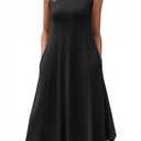 HOTOUCH Summer Casual Dresses for Women Sleeveless Midi Dress Swing Tank Sundress Pleated Tshirt Dress with Pockets, Black, Size 2XL