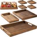 Yangbaga Rustic Wooden Serving Trays with Handle  Set of 7 Rectangular Platters for Entertaining, Breakfast, Coffee Table, Home Decor